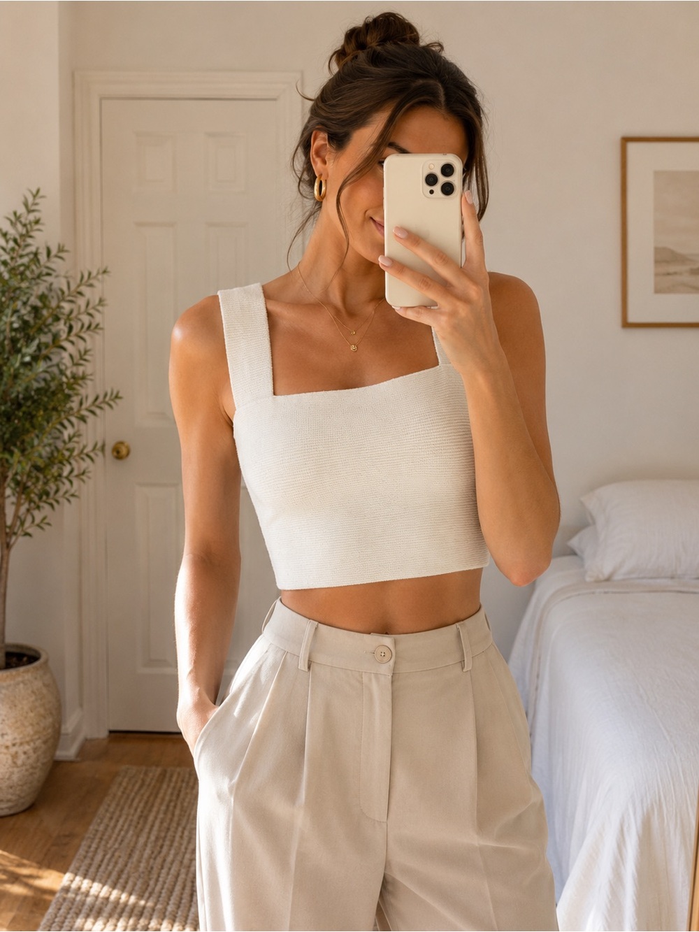 SHEIKE Cross Back Knit Crop Top – Ivory/Cream – Size S